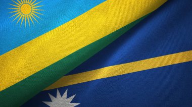 Ruanda ve Nauru iki bayrak tekstil kumaş, kumaş doku