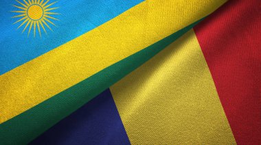 Ruanda ve Romanya iki bayrak tekstil kumaş, kumaş doku