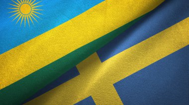 Ruanda ve İsveç iki bayrak tekstil kumaş, kumaş doku