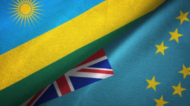 Ruanda ve Tuvalu iki bayrak tekstil kumaş, kumaş doku