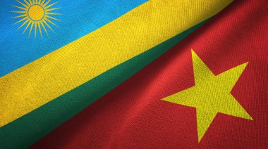 Ruanda ve Vietnam iki bayraklar tekstil kumaş, kumaş doku