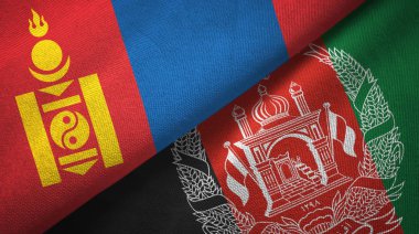 Moğolistan ve Afganistan iki bayrak tekstil kumaş, kumaş doku 