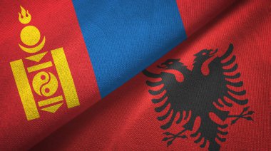 Moğolistan ve Arnavutluk iki bayrak tekstil kumaş, kumaş doku 