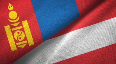 Moğolistan ve Avusturya iki bayrak tekstil kumaş, kumaş doku 