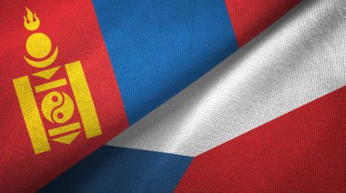 Moğolistan ve Çek Cumhuriyeti iki bayrak tekstil kumaş, kumaş doku