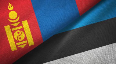 Moğolistan ve Estonya iki bayrak tekstil kumaş, kumaş doku