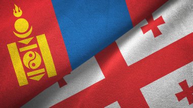 Moğolistan ve Gürcistan iki bayraklar tekstil kumaş, kumaş doku
