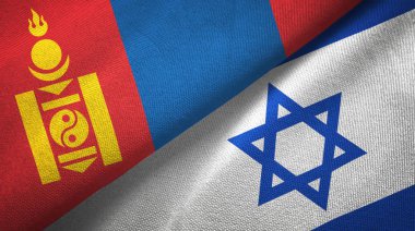 Moğolistan ve İsrail iki bayrak tekstil kumaş, kumaş doku