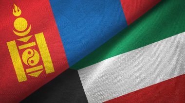 Moğolistan ve Kuveyt iki bayrak tekstil kumaş, kumaş doku