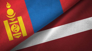 Moğolistan ve Letonya iki bayrak tekstil kumaş, kumaş doku