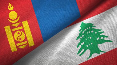 Moğolistan ve Lübnan iki bayrak tekstil kumaş, kumaş doku