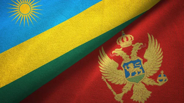 Rwanda och Montenegro två flaggor textil trasa, tyg konsistens — Stockfoto