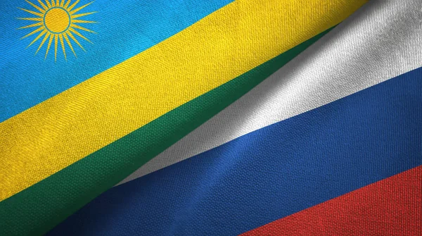 Ruanda ve Rusya iki bayrak tekstil kumaş, kumaş doku