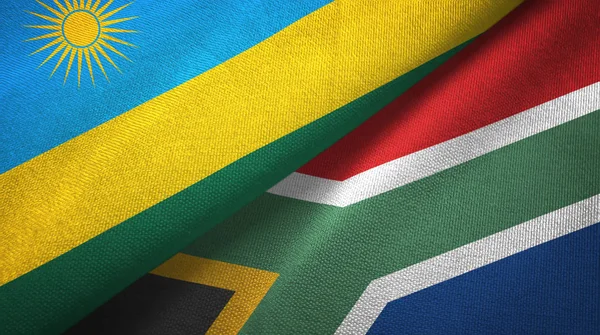Rwanda and South Africa two flags textile cloth, fabric texture — Stock Photo, Image