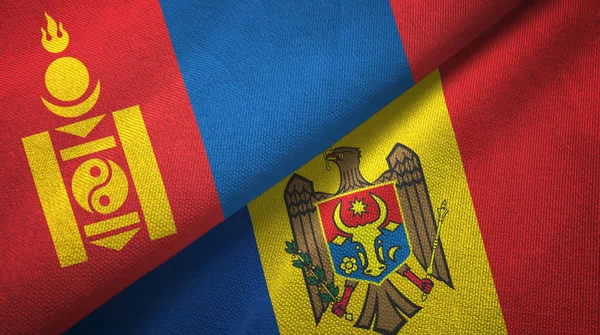 Монголия и Молдова два флага текстильная ткань, текстура ткани — стоковое фото
