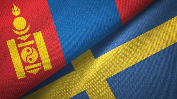 Mongolia and Sweden two flags textile cloth, fabric texture