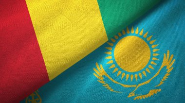 Gine ve Kazakistan iki bayrak tekstil kumaş, kumaş doku