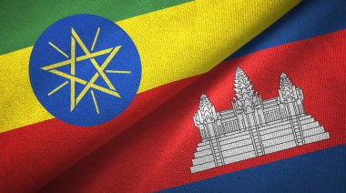 Etiyopya ve Kamboçya iki bayraklar tekstil kumaş, kumaş doku 