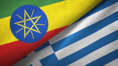Etiyopya ve Yunanistan iki bayrak tekstil kumaş, kumaş doku