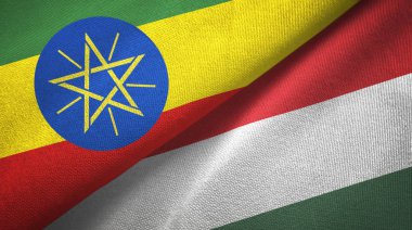 Etiyopya ve Macaristan iki bayrak tekstil kumaş, kumaş doku