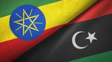 Etiyopya ve Libya iki bayrak tekstil kumaş, kumaş doku