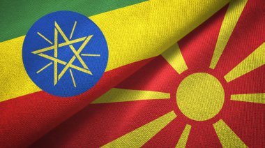 Etiyopya ve Makedonya iki bayrak lı tekstil kumaşı, kumaş dokusu