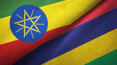 Etiyopya ve Mauritius iki bayraklar tekstil kumaş, kumaş doku