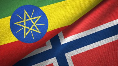 Etiyopya ve Norveç iki bayrak tekstil kumaş, kumaş doku