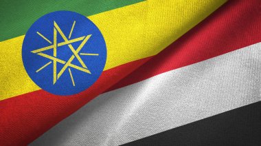 Etiyopya ve Yemen iki bayrak tekstil kumaş, kumaş doku