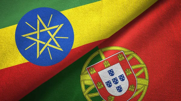 Etiyopya ve Portekiz iki bayraklar tekstil kumaş, kumaş doku