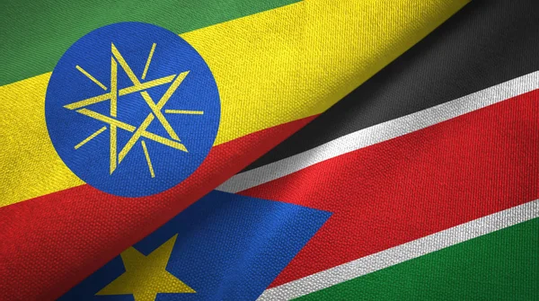 Etiyopya ve Güney Sudan iki bayrak tekstil kumaş, kumaş doku