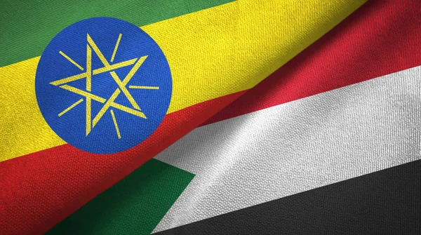 Etiyopya ve Sudan iki bayrak tekstil kumaş, kumaş doku