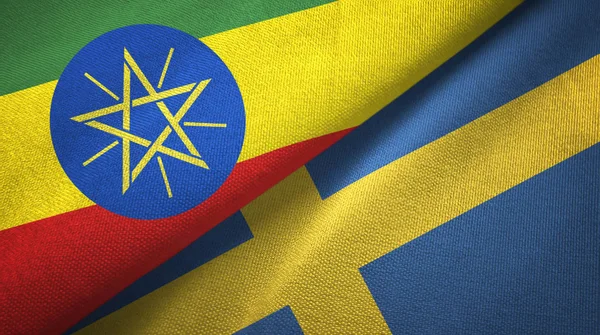 Etiyopya ve İsveç iki bayraklar tekstil kumaş, kumaş doku