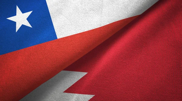 Chili en Bahrein twee vlaggen textiel doek, weefsel textuur — Stockfoto