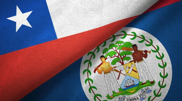 Chili en Belize twee vlaggen textiel doek, weefsel textuur — Stockfoto