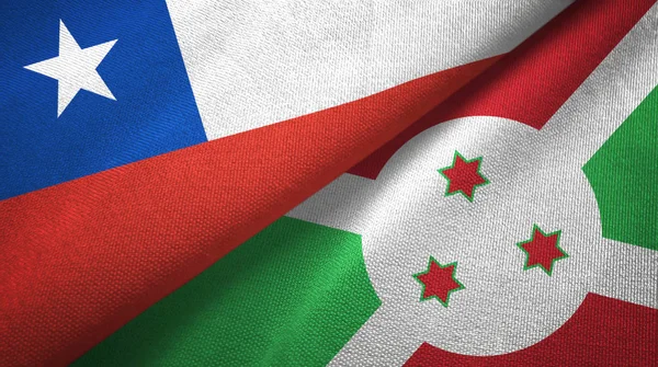 Chili en Burundi twee vlaggen textiel doek, weefsel textuur — Stockfoto