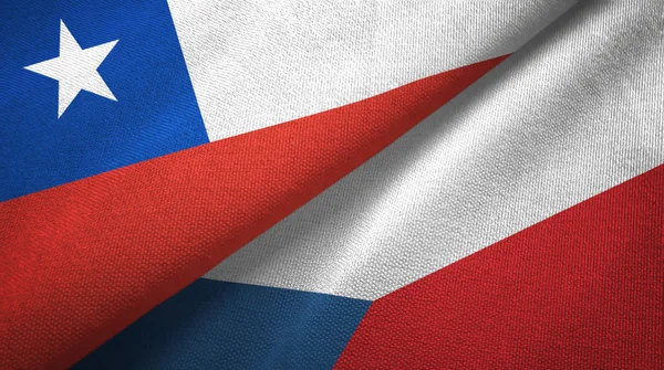 Chili en Tsjechische Republiek twee vlaggen textiel doek, weefsel textuur — Stockfoto