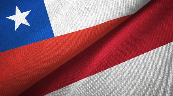 Chili en Indonesië twee vlaggen textiel doek, weefsel textuur — Stockfoto