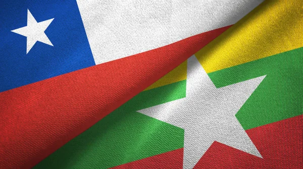 Chili en Myanmar twee vlaggen textiel doek, stof textuur — Stockfoto