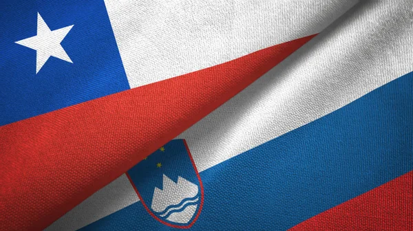 チリとスロベニア2つの旗織物布、生地の質感 — ストック写真