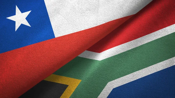 Chile and South Africa two flags textile cloth, fabric texture — Stock Photo, Image