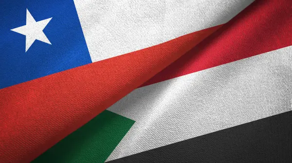 Chili en Soedan twee vlaggen textiel doek, weefsel textuur — Stockfoto