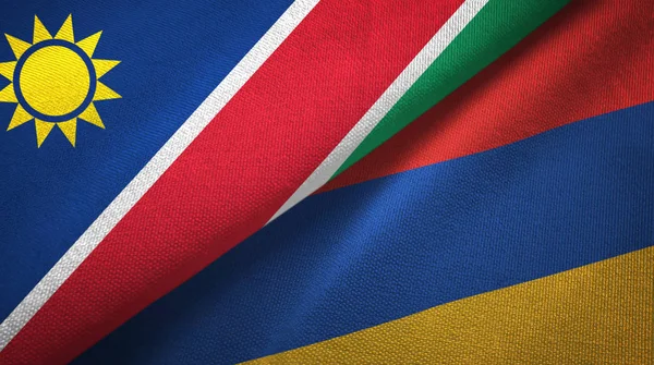 Namibia y Armenia dos banderas tela textil, textura de la tela — Foto de Stock