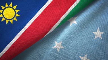 Namibya ve Mikronezya iki bayrak tekstil kumaş, kumaş doku