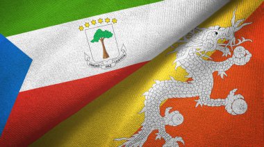 Ekvator Ginesi ve Butan iki bayrak tekstil kumaş, kumaş doku 