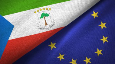 Ekvator Ginesi ve Avrupa Birliği iki bayrak tekstil kumaş, kumaş doku