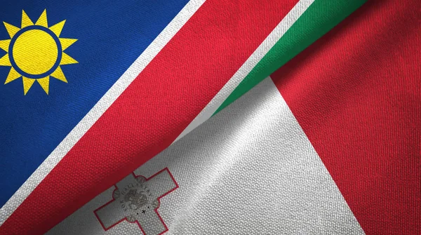 Ναμίμπια και Μάλτα δύο σημαίες ύφασμα υφασμάτων, υφή υφάσματος — Φωτογραφία Αρχείου