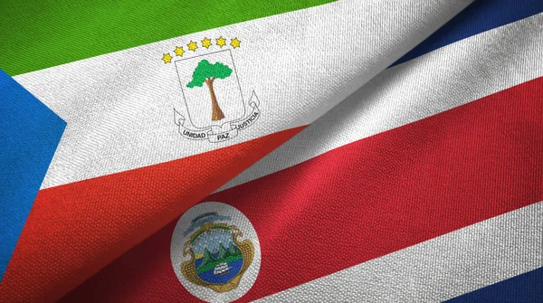 Ekvatorialguinea och Costa Rica två flaggor textil trasa, tyg konsistens — Stockfoto