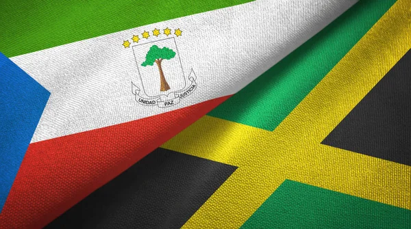 Equatoriaal Guinee en Jamaica twee vlaggen textiel doek, weefsel textuur — Stockfoto