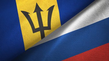 Barbados ve Rusya iki bayraklar tekstil kumaş, kumaş doku